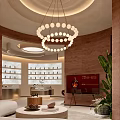 Modern Elegant Clubhouse Interior With Chandelier Wine Racks TV Green Plants And Marble Bar
