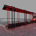 Modern Display Shelves With Red Frame Lighting Strips And Red Car Showcase 3d model