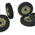 Off Road Tires With Deep Tread And Worn Rubber Stacked Together