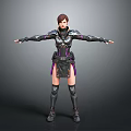 Female Character In Black And Purple Armor Standing With Arms Outstretched