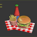 Delicious Hamburger with French Fries and Red Soda on Checkered Napkin