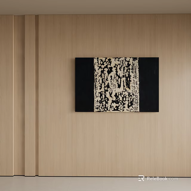 Decorative Painting With Black Frame And White Pattern On Wooden Wall 3d model 