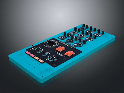 Turquoise Home Audio Control Deck With Multiple Knobs And Colorful Buttons 3d model