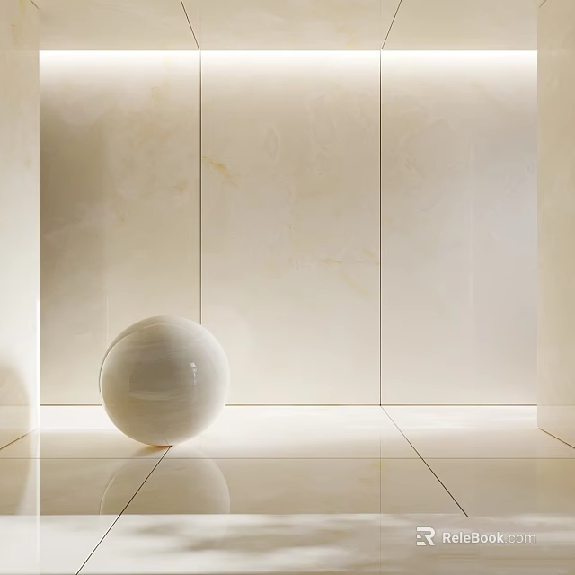 White Sphere Decorative Component On Light Marble Floor With Light Marble Walls In Modern Interior 3d model
