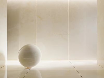 White Sphere Decorative Component On Light Marble Floor With Light Marble Walls In Modern Interior 3d model