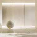 White Sphere Decorative Component On Light Marble Floor With Light Marble Walls In Modern Interior 3d model