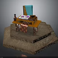 Orange Table On Hexagonal Stone Pedestal With Bottle Plates And Red Cloth