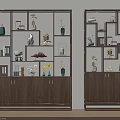 Wooden Chinese Display Shelf with Multiple Compartments Storage Cabinet Doors and Decorative Vases Books Ornaments