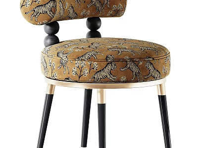 Stylish Dining Chair With Brown Velvet Upholstery Animal Print Pattern And Black Gold Legs 3d model