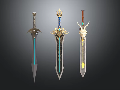 Decorative Fantasy Swords With Ornate Handles And Detailed Blade Designs 3d model