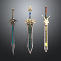 Decorative Fantasy Swords With Ornate Handles And Detailed Blade Designs