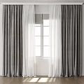 Gray and White Modern Curtains with Sheer Layers and Window Natural Light