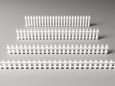 White Fences With Multiple Different Lengths Arranged Together On Gray Background 3d model