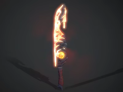 Flaming Sword With Glowing Flame Effects Red Hilt Decoration And Central Round Gem 3d model