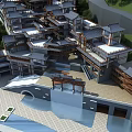Traditional Modern Commercial Street Architecture With Green Trees And Waterfront Buildings