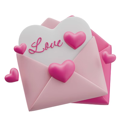 Pink Envelope With White Heart Shaped Card Love And Decorative Pink Hearts 3d model