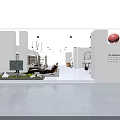 Modern Interior Showroom Featuring Leather Sofa Armchair Bookshelves And Pendant Lights