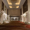 Luxurious Banquet Hall Decor With White Floral Arches And Carved Frames