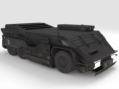 Black Heavy Duty Armored Vehicle With Multi Wheeled Design Roof Mounted Equipment And Grille Panels 3d model