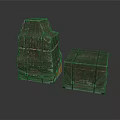 Military Style Cargo Boxes Wrapped In Green Fabric And Strapped With Ropes