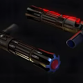 Futuristic Sci Fi Weapon With Red And Blue Glowing Elements And Metallic Structure
