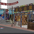 Retro Street Scene Featuring Old Time Cinema Small Grocery Brick Walls Neon Lights Zebra Crossing