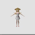 Cartoon Girl With Straw Hat Long Yellow Hair In Light Dress And Red Sandals