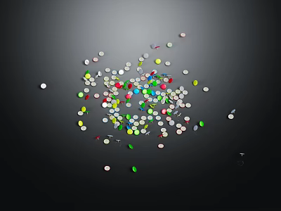 Colorful Small Hardware Tools And Parts Scattered On Black Background With Various Shapes And Sizes 3d model