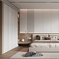Modern Minimalist Bedroom Interior Design With Striped Accent Wall Cozy Pillows And Large Windows
