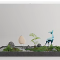 Small Courtyard Garden Design with Stones Green Plants Deer Sculpture Lantern and Gravel Lawn