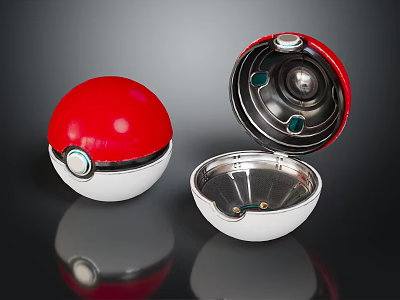 Smart Machine Poké Balls Red And White Open Closed With Metallic Interior 3d model