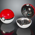 Smart Machine Poké Balls Red And White Open Closed With Metallic Interior 3d model