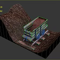 Industrial Mining Cart Equipment On Slope With Red Granular Material And Tracks