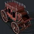 Vintage Brown Wooden Horse Drawn Carriage With Large Wheels And Roof Railings