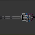 Multi Barrel Mechanical Device Featuring Silver Metal Structure Blue Components And Pink Cables