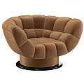 Brown Velvet Single Sofa With Tufted Design Rounded Shape And Black Circular Base 3d model