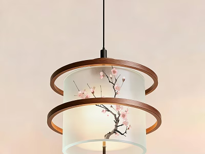 Traditional Chinese Style Chandelier With Wooden Frame Transparent Lampshade And Plum Blossom Design 3d model