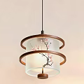 Traditional Chinese Style Chandelier With Wooden Frame Transparent Lampshade And Plum Blossom Design