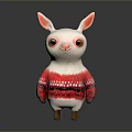 Cute Cartoon Llama Doll In Red Sweater With White Patterns Pink Ears And Orange Eyes