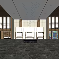 Hotel Lobby Modern Interior Design With Spacious Marble Floor And Ceiling Light Fixture
