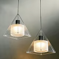 Two Modern Pendant Lights With Triangular Clear Acrylic Frame And White Lampshade 3d model