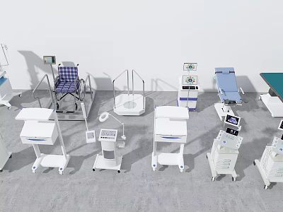 Modern Medical Devices Collection Featuring Wheelchairs Carts Beds Scales And Tables 3d model