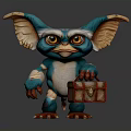 Blue Fantasy Creature With Large Ears White Fur Holding Treasure Chest