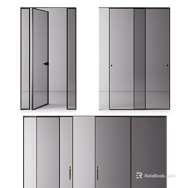 Modern Sliding Wardrobe Doors in Open and Closed States with Sleek Design 3d model 