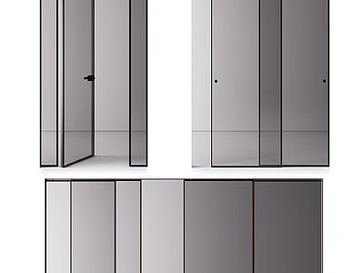 Modern Sliding Wardrobe Doors in Open and Closed States with Sleek Design 3d model
