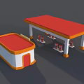Coffee Shop Furniture Set With Red Tabletop White Legs And Counter