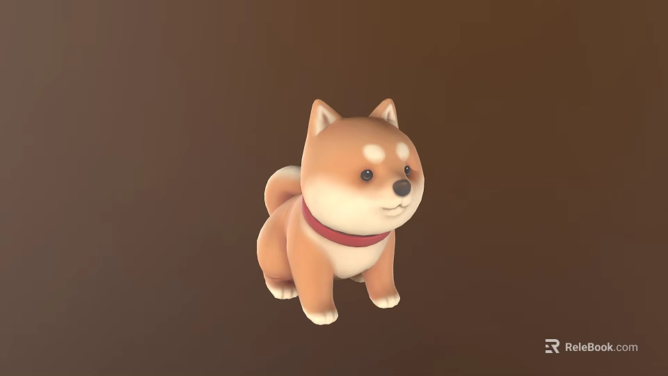 Cute Shiba Inu 3D Model With Red Collar On Brown Background 3d model