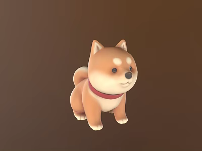 Cute Shiba Inu 3D Model With Red Collar On Brown Background 3d model