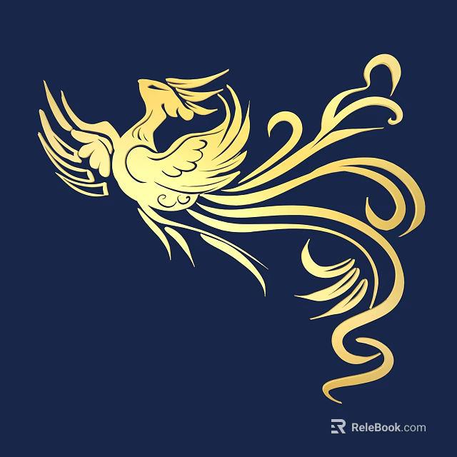 Golden Phoenix Carving Design On Dark Blue Background With Intricate Patterns 3d model
