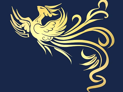 Golden Phoenix Carving Design On Dark Blue Background With Intricate Patterns 3d model